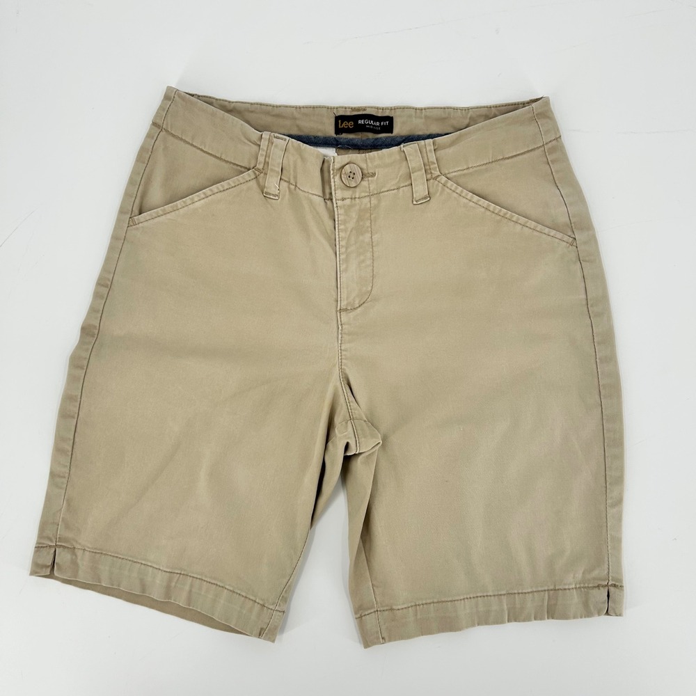 Lee Regular Fit Mid Rise Khaki Chino Shorts Tan Women 4 Medium 104621724